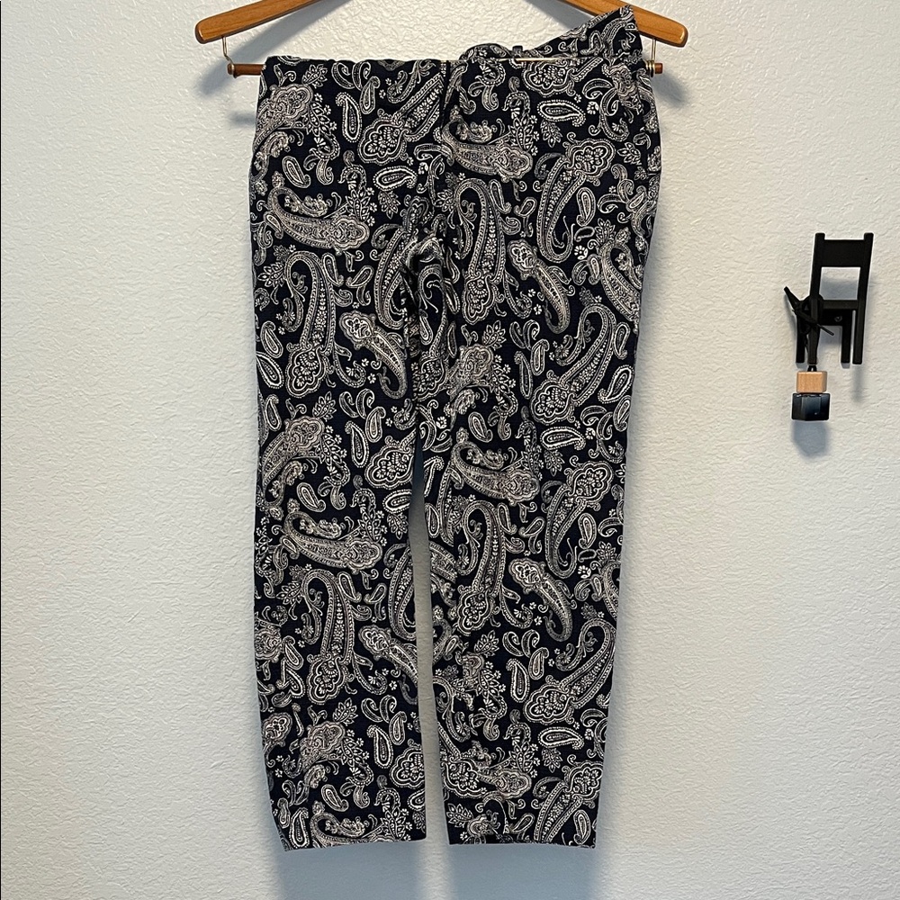 LOFT Paisley Print Cropped Pants - Navy and White